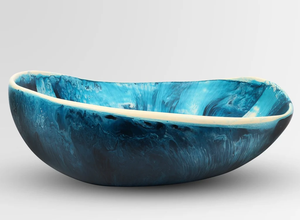 Moderna y Elegante Ensaladera de Resina de Grado Alimenticio con Acabado Pulido, Textura de Mármol Aqua Swirl, Color Personalizado, Ecológica, Libre de BPA, Hecha a Mano - Product Image 2