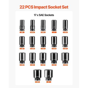 Set di 22 Chiavi a Bussola Profonde per Impatto, Attacco da 3/4 Pollici, Standard SAE, Alta Resistenza agli Urti - Product Image 3