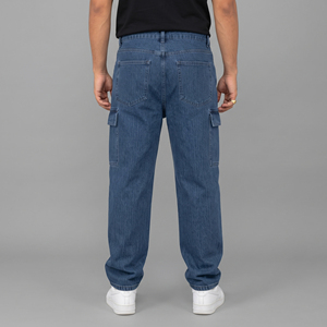 Custom Wholesale Men Cargo <b>Jeans</b> Baggy Wide Leg Denim Pants <b>Vintage</b> Washed Blue Streetwear Loose Cargo Pocket <b>Jeans</b> for Men - Product Image 3