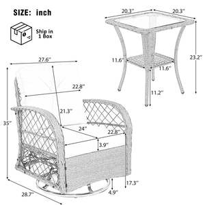 Grupo de asientos de ratán para 2 personas con dos sillas giratorias Juego de chat para exteriores de 3 piezas Mesa cuadrada marrón para jardín Patio o balcón - Product Image 2