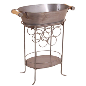 Refroidisseur à vin ovales en fer et métal finition or, seau à glace, pour boisson, avec support et plateau, noir et blanc - Product Image 2