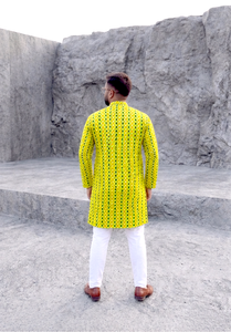 Kurta de Seda Bordada para Hombre, Estilo Tradicional Indio y Pakistaní, Patrón Geométrico, Corte Regular, para Bodas y Fiestas - Product Image 5
