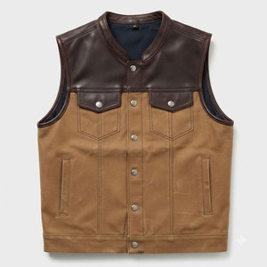 Durable Cowhide Winter Breathable Motorbike <b>Leather</b> <b>Vest</b> with Multi-Pocket Design Soft Inner Lining for <b>Men</b> - Product Image 1