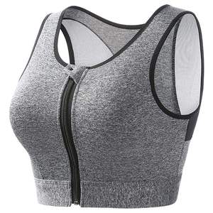 Soutien-gorge de sport gris à fermeture éclair AZORES SPORTS, bordure noire, maintien élevé, séchage rapide, éco-responsable, en Spandex/Polyester pour femme - Product Image 2