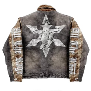 OEM ODM Manufacturer Denim Jacket <b>Jeans</b> Set Men Y2K Street Wear Sherpa Collar <b>Embroidered</b> Patchwork Eco-Friendly Loose Denim - Product Image 5