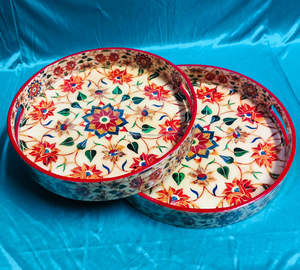 Plateau de service alimentaire en bois émaillé imprimé Pichai, fait à la main, poli, thème bouddhiste, décoration d'intérieur, cadeau de retour, faveur de mariage, pendaison de crémaillère - Product Image 4