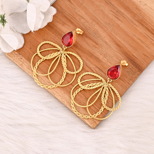 <b>Red</b> Hydro Gemstone Brass <b>Earrings</b> Gold Plated Handmade Jewelry for Women Wholesale Lot 10 Pairs - Product Image 4