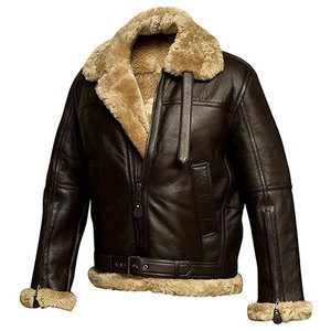 Salva Men's Brown Leather Jacket Sherpa Lined Embossed <b>Zip</b>-<b>Up</b> Turn-Down Collar Windproof Winter Outerwear Regular Fit Moto Biker - Product Image 1
