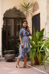 Kurta/Kurti de Poliéster con Estampado Digital para Mujer, Color Azul Verde, Estilo Casual de Verano para Fiestas, Secado Rápido, Protección Solar Alta - Product Image 4