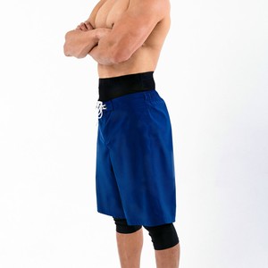 Pantalones Cortos de Artes Marciales de Secado Rápido para Hombre, Color Azul, con Capa Interior de Compresión, Corte Regular, Mezcla de Spandex y Nailon - Product Image 3