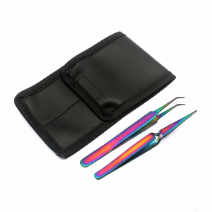 Pinces à épiler pour extensions de cils 3D en acier inoxydable de qualité industrielle supérieure, grade 2, couleur multi, droites, angulaires, pointe fine, ISO13485 - Product Image 1
