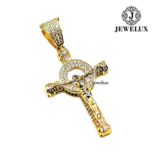Pendentif Croix Iced Out Jewelux Plaqué Or 22K avec Strass en Cristal, Breloque Religieuse Unisexe Style Hip Hop d'Inde - Product Image 3