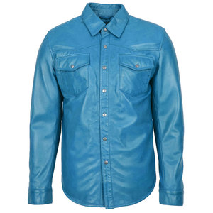 Camisa de Cuero para Hombre de Alta Calidad, Cierre de Botones Cubiertos Moderno, Acabado Liso, Ajuste Cómodo, Manga Larga, Duradera, Transpirable - Product Image 1