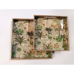 Plateau décoratif moderne en émail floral, finition laiton, plateau rond en métal pour vanité, élégant style antique, plateau de service pour boissons et décoration - Product Image 4