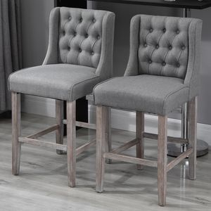 Sgabelli da bar a altezza bancone da 66,7 cm, con schienale a orecchioni trapuntato, senza braccioli, grigio, con gambe in legno di gomma morbida, set da 2 - Product Image 2