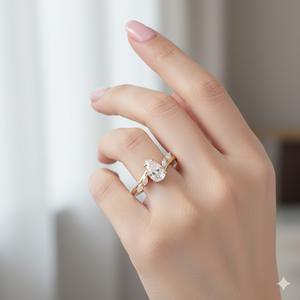 Anillo de Diamantes Apilable Estilo Eternidad con Diamantes en Forma de Pera, Oro Puro de 14K, Certificado IGI, Recién Llegado, Conjunto de Anillos de Boda para Novia - Product Image 4