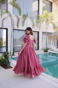 Latest Designer Readymade Gown in Mal Chanderi with Beads Embroidery Work for Party and Festive Occasion for Women Fancy Wear - Product Image 3