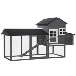 Gallinero de madera de 84 pulgadas con gran corral cubierto y caja de anidación, perchas, color gris - Usado - Product Image 1