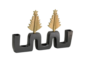Candelabro Navideño de Aluminio con Base Negra Mate y Diseño de Árbol Dorado, Centro de Mesa Decorativo Metálico Festivo - Product Image 3