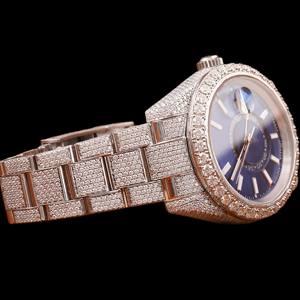 Trendy Designer Round Case <b>Blue</b> Chronograph Dial Moissanite Fully Iced Out Diamond Hip Hop Mechanical <b>Man's</b> Personalized <b>Watch</b> - Product Image 4