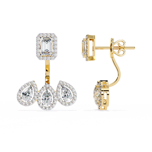 Boucles d'oreilles de luxe élégantes avec halo de diamants taille émeraude et poire, pour mariée, mariage, soirée, bijoux de mode chic - Product Image 3