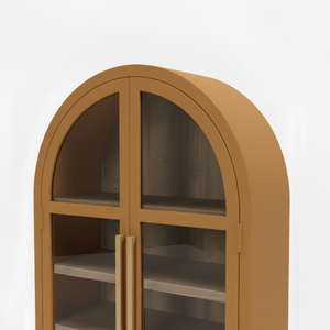 Vitrine rectangulaire en bois de caoutchouc, MDF, placage de chêne, portes à volets, 4 compartiments. Table de chevet avec rangement - Product Image 3