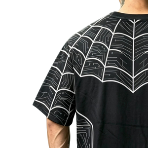 เสื้อยืดผู้ชายลายกราฟิก แขนสั้น คอกลม พิมพ์ลายใยแมงมุมด้านหน้า สไตล์ลำลอง สตรีทแวร์ โพลีเอสเตอร์ 100% สีดำ เสื้อผ้าขายส่ง - Product Image 4