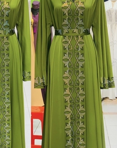Wholesale Modest Dubai Beaded Sequined Long Sleeve <b>Abaya</b> Muslim Traditional Handmade Wedding Women Polyester Breathable V Neck - Product Image 3
