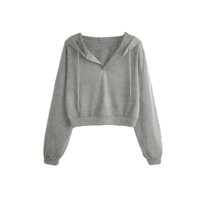 Sudaderas Casuales de Alta Calidad para Mujer, Corte Corto, Hombros Caídos, Cuello en V, con Capucha, Poliéster/Algodón, Logotipo Personalizado - Product Image 1