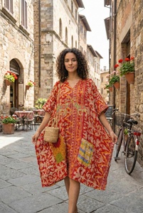 indian women kaftan dress Vintage Kantha <b>stitched</b> Cotton kaftan <b>hand</b> <b>stitched</b> assorted color designed - Product Image 4