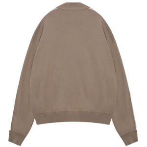 Beige Side Stripe Knitted Track <b>Jacket</b> Zip Up Athletic Streetwear Ribbed Cuffs Soft Knit <b>Casual</b> Menswear Premium Comfort Fit - Product Image 2