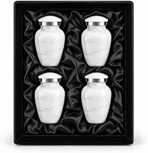 <b>White</b> Cremation Urns Set of 4 Adult Memorial Ash Containers with <b>Silver</b> Lids in Black Box Packaging Keepsake Urn With Free <b>Bag</b> - Product Image 1