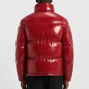 Men Red PU Puffer Jacket Stand Collar Zipper Closure Windproof <b>Thick</b> <b>Winter</b> <b>Coat</b> Solid Color Front Logo Casual Style - Product Image 2