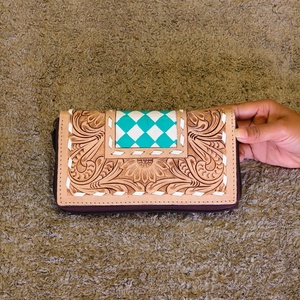 Venus Leather Were Designer Luxury Hand Tooled Carving Cowhide Wristlet Clutch <b>Wallet</b> <b>RFID</b> Protection Large Capacity - Product Image 1