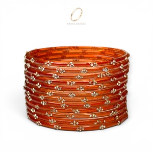 Wholesale Kashmiri Vibrant Orange Raindrop Glass <b>Bangles</b> Set Party Wear Trendy <b>Bracelet</b> Crystal Embellishment for Women - Product Image 5
