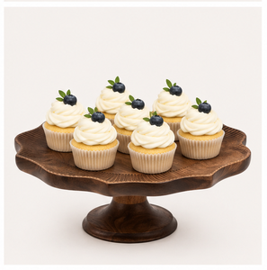 Handcrafted Scalloped Edge Wooden <b>Cake</b> <b>Stand</b> Elegant Dark Walnut Finish Pedestal For Wedding & Party Dessert Display Serving - Product Image 1