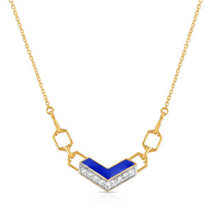 Collar con Colgante de Diamantes Chevron Azul Rey con Diseño Geométrico de Eslabones Dorados - Product Image 3