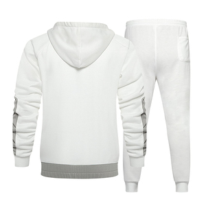 Conjunto Deportivo para Hombre con Capucha y Bloques de Color Blanco y Gris, Sudadera con Cremallera Completa y Pantalones, Ropa Casual de Otoño con Bolsillos Laterales - Product Image 2