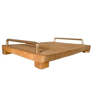 Plateau surélevé rectangulaire moderne en bois avec poignées en laiton, plateforme de service surélevée pour la cuisine, la table à manger, le café et la maison de luxe - Product Image 1