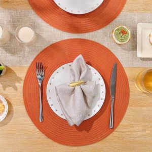 Set di 6 tovagliette rotonde intrecciate da 15 pollici per autunno, lavabili, antiscivolo, in poliestere, per cucina e sala da pranzo - Product Image 4