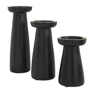 Lot de 3 bougeoirs en bois noir, style rustique, pour décoration de table, mariage, à prix avantageux - Product Image 3