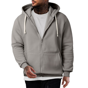 <b>Men</b> Hooded <b>Zip</b> <b>Up</b> <b>Fleece</b> Sweatshirt Regular Fit Solid Color Casual With Front Pockets And Drawstring Hood - Product Image 1