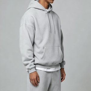 Custom Blank Regular <b>Grey</b> Tracksuit for Men Heavyweight Cotton Fleece Anti-Pilling 300g <b>Hoodie</b> Sweatpants Two Piece Streetwear - Product Image 4