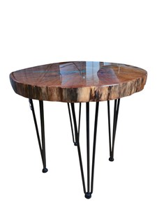 Mesa de Tronco de Madera con Resina Epoxi, Diseño Veta de Zafiro y Grietas Azules, Fusión Azul, Mesa Auxiliar Decorativa Artesanal - Product Image 5
