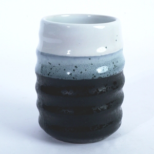 White Blue Black Layered Ceramic Tea <b>Mug</b> Wavy Textured Body Amber Band Accent Gift <b>Box</b> Packaging for Japanese Restaurant Cafe - Product Image 2