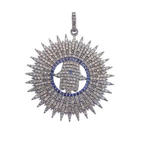 925เงินสเตอร์ลิงบลูแซฟไฟร์พลอยปูเพชรทำด้วยมือ Hamsa จี้อัญมณีเครื่องประดับโดย Metarock อัญมณี - Product Image 1