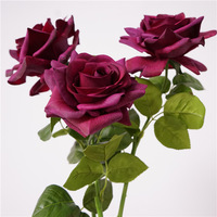 Rose artificielle bordeaux toucher réel, tige unique, grande rose à l'aspect naturel, style coréen, accessoires de photographie florale, bouquet de mariée