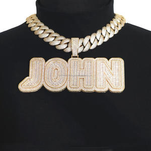 Personalized Custom Gold Moissanite <b>Name</b> Pendant Baguette Cut Stone Iced Out Initial <b>Letter</b> Necklace Hip Hop Jewelry Manufacture - Product Image 1