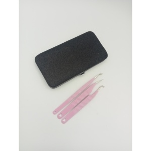 Pinzas Profesionales de Acero Inoxidable para Pestañas con Punta Suave y Estuche, Venta al Por Mayor para Tiendas de Productos de Belleza - Product Image 1