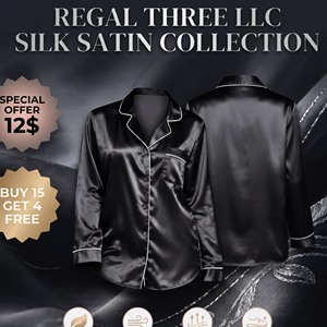 Chemise en satin de soie pour homme, à manches longues, col rabattu, boutonnée, haut de pyjama léger et respirant pour homme - Product Image 1